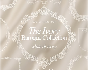 Ivory Vintage Frames SVG Bundle | Elegant Baroque Borders for Branding, Packaging, Wedding Invitations & Canva Designs, ivory anniversary