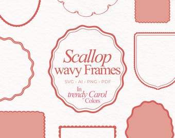 Decorative Frames SVG coral preppy Wavy Frame Vintage Scallop Set Clipart Borders Clipart PNG Invite Drawn bubble squiggle whimsical border