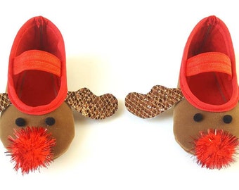 Reindeer baby Shoes, Rudolph Toddler Shoes, Reindeer Slippers, Rudolph the Red Nose Reindeer, Christmas Crib Shoes, Holiday Reindeer Slipper