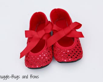 Scarpine da neonata rosso rubino con paillettes, costume di Dorothy del Mago di Oz