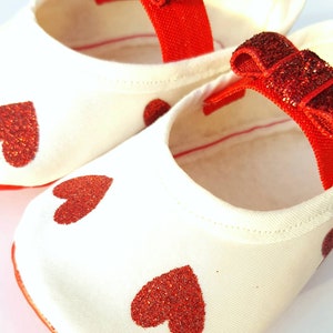 Valentines baby shoes, heart baby shoes, red baby shoes, Valentines toddler shoes, infant baby shoes, crib shoes, ivory baby shoes, hearts image 2