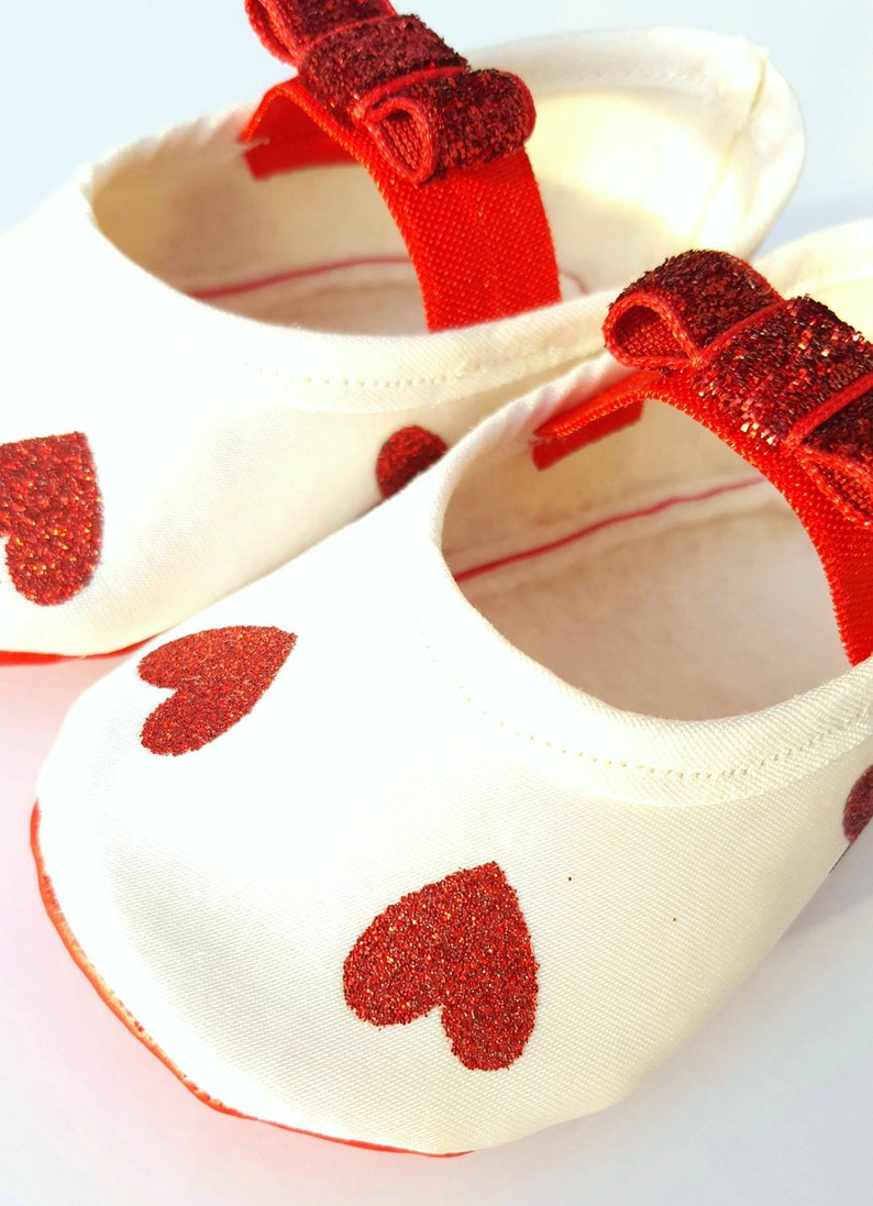 Valentines baby shoes, heart baby shoes, red baby shoes, Valentines toddler shoes, infant baby shoes, crib shoes, ivory baby shoes, hearts image 2