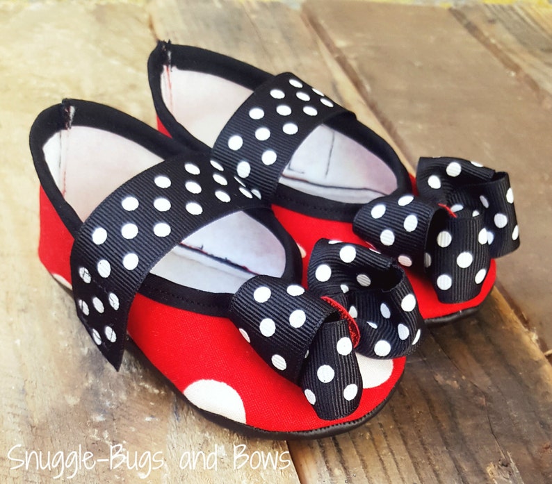 Red Polka Dot Play Slippers Sizes 1 12 MEASURE your child's foot PLEASE image 2