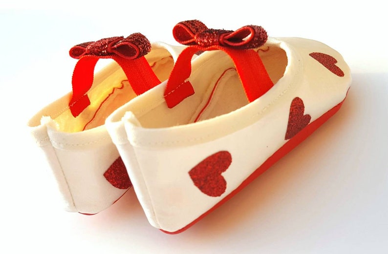 Valentines baby shoes, heart baby shoes, red baby shoes, Valentines toddler shoes, infant baby shoes, crib shoes, ivory baby shoes, hearts image 3