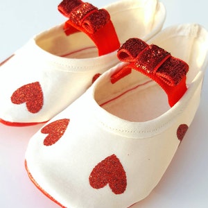 Valentines baby shoes, heart baby shoes, red baby shoes, Valentines toddler shoes, infant baby shoes, crib shoes, ivory baby shoes, hearts image 4