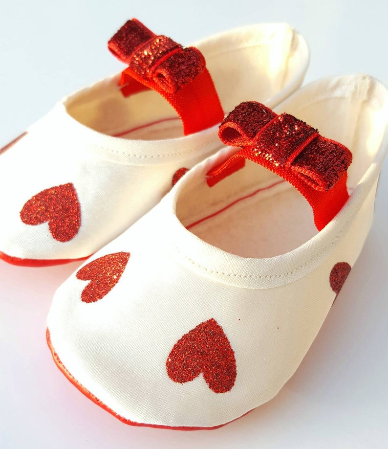 Valentines baby shoes, heart baby shoes, red baby shoes, Valentines toddler shoes, infant baby shoes, crib shoes, ivory baby shoes, hearts image 4