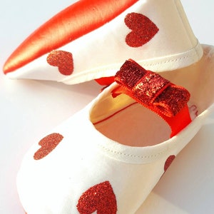 Valentines baby shoes, heart baby shoes, red baby shoes, Valentines toddler shoes, infant baby shoes, crib shoes, ivory baby shoes, hearts image 7