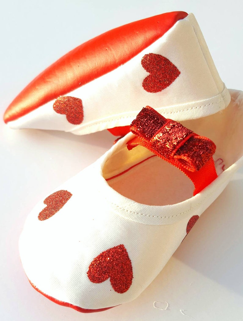 Valentines baby shoes, heart baby shoes, red baby shoes, Valentines toddler shoes, infant baby shoes, crib shoes, ivory baby shoes, hearts image 7