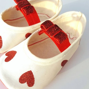 Valentines baby shoes, heart baby shoes, red baby shoes, Valentines toddler shoes, infant baby shoes, crib shoes, ivory baby shoes, hearts image 8