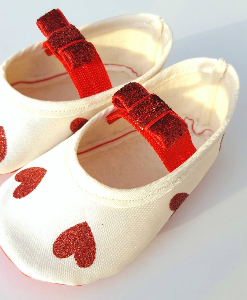 Valentines baby shoes, heart baby shoes, red baby shoes, Valentines toddler shoes, infant baby shoes, crib shoes, ivory baby shoes, hearts image 8