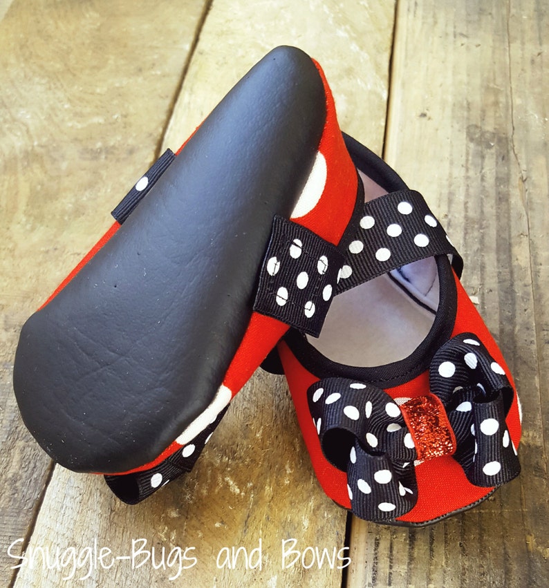 Red Polka Dot Play Slippers Sizes 1 12 MEASURE your child's foot PLEASE image 3