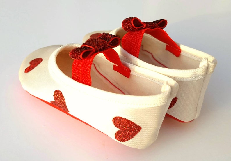 Valentines baby shoes, heart baby shoes, red baby shoes, Valentines toddler shoes, infant baby shoes, crib shoes, ivory baby shoes, hearts image 6