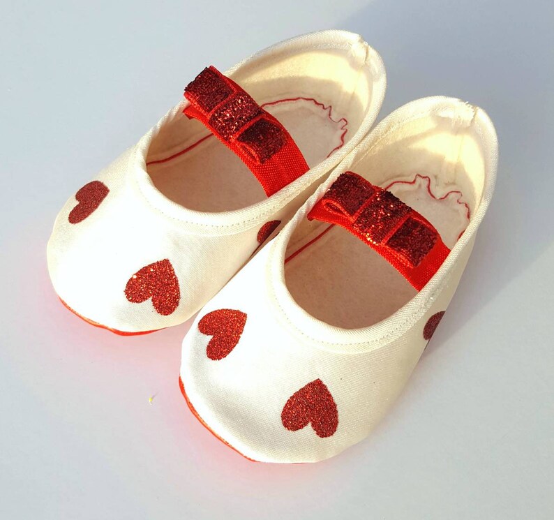 Valentines baby shoes, heart baby shoes, red baby shoes, Valentines toddler shoes, infant baby shoes, crib shoes, ivory baby shoes, hearts image 9