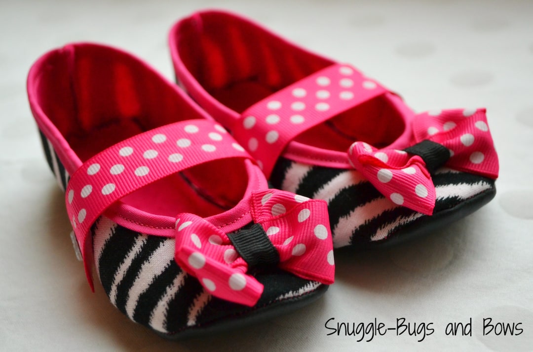 Zebra Baby Shoes, Pink Polka Dot Baby Shoes, Girl Crib Shoes, Toddler