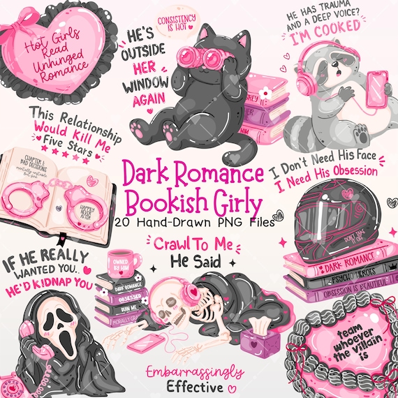 Dark Romance Bookish Sticker PNG Bundle, Funny Bookish Quotes, Enemies to Lovers, Morally Grey Book Boyfriend, Dark Academia Clipart