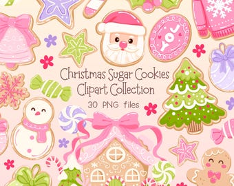 Christmas Sugar Cookie Clipart, Pastel Christmas Aesthetic PNG, Cute Holiday Cookie Stickers, Christmas Sweet Clipart Set