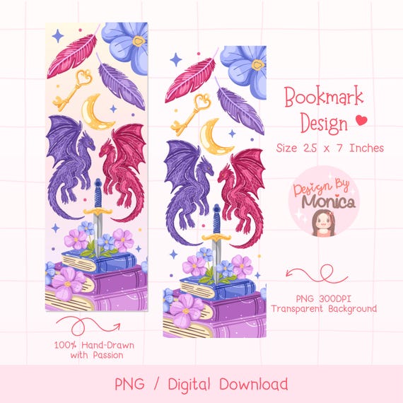 Dragon Romantasy Bookmark PNG, Fantasy Romance Bookmark, Bookish Dragon Bookmark, Book Lover Gift