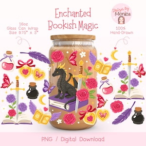 Fantasy Book Lover Cup Wrap PNG, Magical Libbey Glass Can Wrap, Enchanted Book Tumbler Design, Fairy Tale Iced Coffee Wrap, Book Lover Gift
