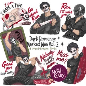 Dark Romance Bookish Sticker PNG Bundle, Masked Men Clipart, Morally Grey Book Boyfriend, Spicy Bookish Stickers