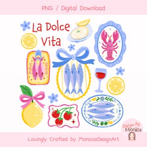 La Dolce Vita Summer Clipart, Fisherman Sardines Aesthetic, Amalfi Coast Vibes PNG, Coastal Summer Sublimation Design, Italian Riviera PNG