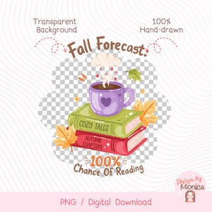 Bookish Fall PNG Bundle, Funny Book Quotes Clipart, Cozy Autumn Reader Stickers, Book Lover Stickers, Fall Reading PNG image 4