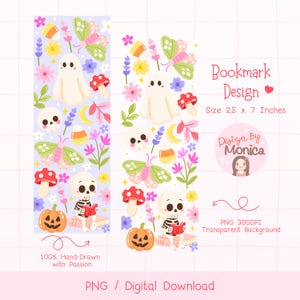 Halloween Bookmark Design PNG, Cute Reading Ghost Bookmark, Printable Bookish Ghost Gift, Book Lover Gift, Spooky Fall Bookmark for Readers