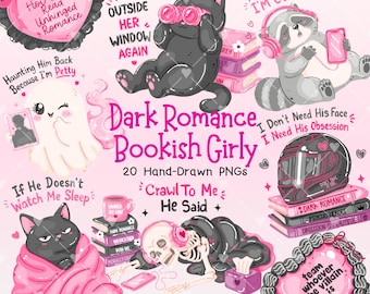 Dark Romance Bookish Sticker PNG Bundle, Funny Bookish Quotes, Enemies to Lovers, Morally Grey Book Boyfriend, Dark Academia Clipart