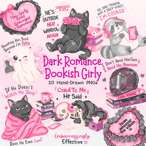 Dark Romance Bookish Sticker PNG Bundle, Funny Bookish Quotes, Enemies to Lovers, Morally Grey Book Boyfriend, Dark Academia Clipart