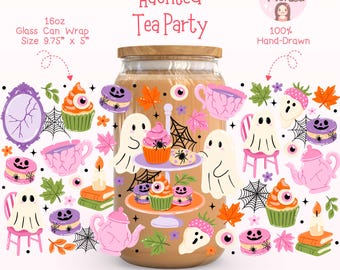 Spooky Halloween Cup Wrap PNG, Tea Lover Halloween Iced Coffee Wrap, Kawaii Halloween Tumbler Wrap, Cute Ghost Glass Wrap, Spooky Mug PNG