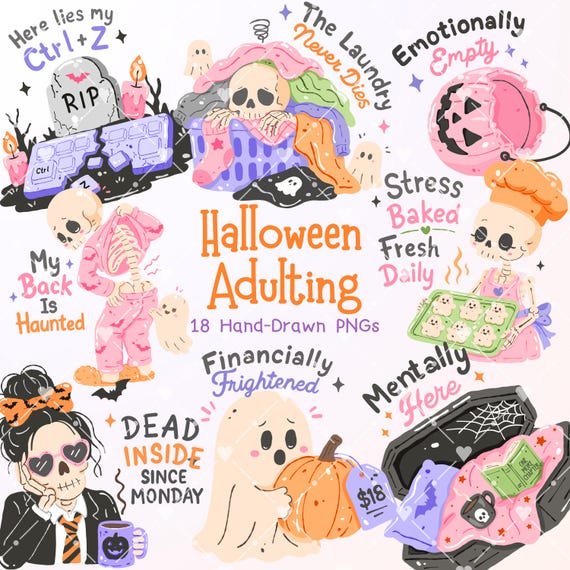 Funny Halloween Sticker PNG Bundle, Ghost Clipart, Funny Quotes, Adult Humor, Sarcastic Spooky Stickers, Mental Health, Introvert Humor