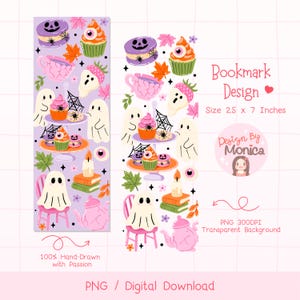 Halloween Bookmark Design PNG, Cute Reading Ghost Bookmark, Printable Bookish Ghost Gift, Book Lover Gift, Spooky Fall Bookmark for Readers