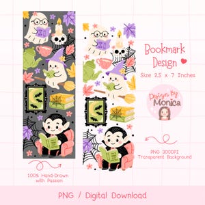 Halloween Bookmark Design PNG, Cute Reading Ghost Bookmark, Printable Bookish Ghost Gift, Book Lover Gift, Spooky Fall Bookmark for Readers