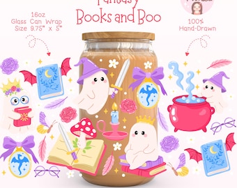 Bookish Ghost Glass Can Wrap PNG: Spooky Halloween Coffee Lover (Digital Download)