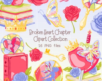 Romantasy Bookish Clipart, Fantasy Romance PNG, Romantic Fairycore Clipart Set, Enchanted Bookish Sticker Bundle