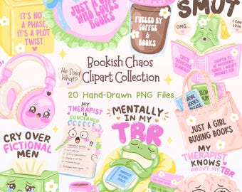 Bookish PNG Bundle, Funny Book Quotes Clipart, Book Lover Stickers, Cute Reader Sublimation, Reader Gift