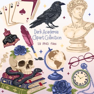 Dark Academia PNG Bundle, Dark Romance Clipart Set, Gothic Library Illustrations, Bookish Stickers