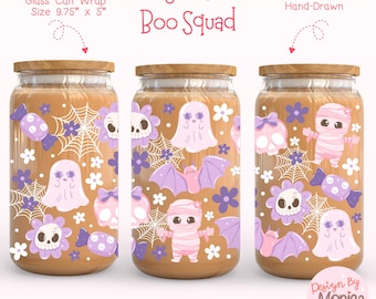 Pastel Halloween Cup Wrap PNG, Cute Ghost Libbey Glass Can Wrap, Spooky Kawaii Fall Iced Coffee Wrap, Cute Halloween Digital Download Gift