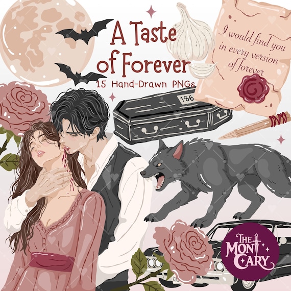 Vampire Romance Clipart PNG Bundle, Dark Romance Bookish Stickers, Werewolf Clipart, Paranormal Romance Book Lover PNG