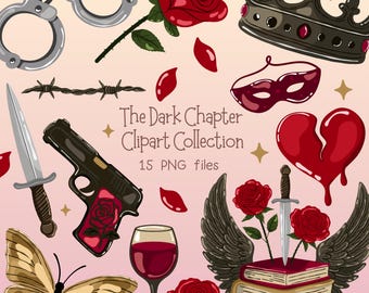 Dark Romance Bookish Clipart, Mafia Romance PNG, Fantasy Bookish Clipart Set, Gothic Academia Clipart, Book Lover Sticker Bundle