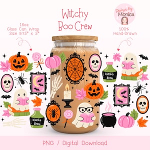 Spooky Cute Halloween Cup Wrap PNG, Witchy Iced Coffee Wrap, Kawaii Halloween Tumbler Wrap, Cute Ghost Glass Can Wrap, Bookish Ghost PNG