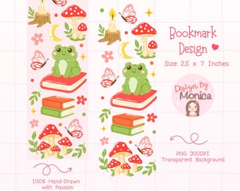 Cute Bookish Bookmark Design PNG, Fantasy Cottagecore Reading Bookmark, Cozy Book Lover Gift, Enchanted Printable Reading Accessory