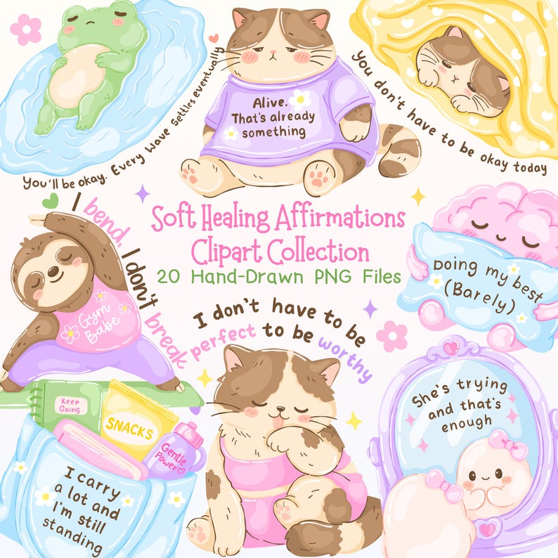 Motivational Quotes Clipart, Mental Health Affirmations PNG Bundle ...