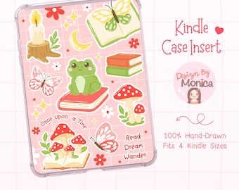 Inserción de funda para Kindle PNG, diseño de inserciones para Kindle con temática de libros, inserciones para Kindle de fantasía PNG, descarga digital de funda para Kindle con diseño de rana, regalo para lectores