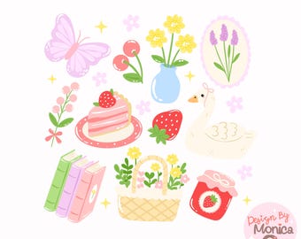 Whimsical Cottagecore Aesthetic PNG, Vintage Pastel Digital File, Cozy Farmhouse Sublimation Design, Cute Floral Sticker & Shirts Clipart