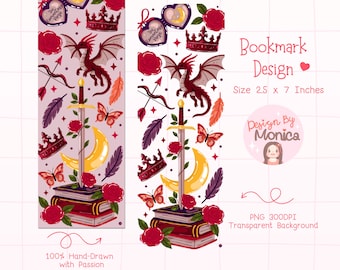 Romantasy Bookish Bookmark PNG, Cute Bookmark Design PNG, Lovely Reading Bookmark, Book Lover Gift, Printable Reading Accessory