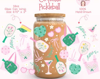Coquette Pickleball Glass Can Wrap PNG, Girly Tumbler Design (Digital Download)