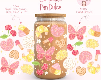 Embalagem de lata de vidro Pan Dulce Coquette PNG, design fofo de copo de confeitaria mexicana, embalagem de concha Kawaii, Pan Dulce Mexicano PNG