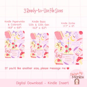 Puede incluir: Descarga digital rosa para insertos Kindle, con tres tama&ntilde;os: Kindle Paperwhite (12,4 cm x 17,5 cm), Kindle Basic (10,9 cm x 15,7 cm) y Kindle Scribe (19,6 cm x 22,9 cm). El dise&ntilde;o incluye libros, mariposas, rosas y el texto "Enchanted Reads Only".