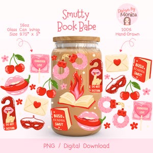 Smutty Romance Book Cup Wrap PNG: Spicy Bookworm Iced Coffee Wrap Design (Digital Download)