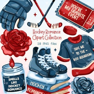 Hockey Romanze Clipart-Set, Hockeyschläger PNG-Bundle, Sport Romantik Illustrationen, Hockeyspieler Aufkleber